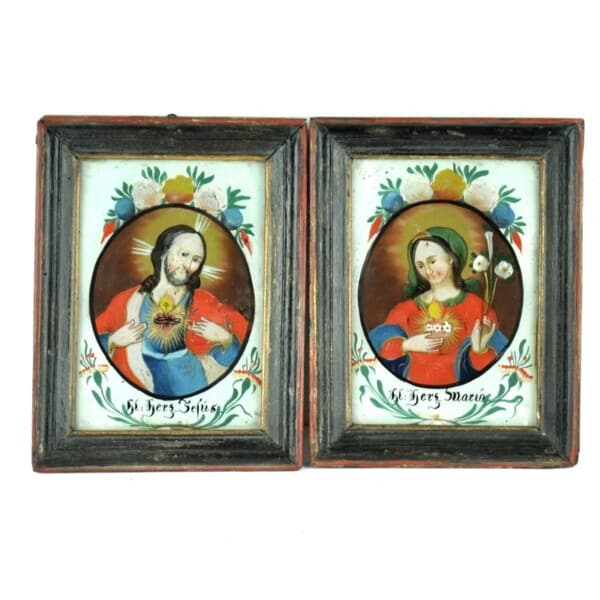 Paar Hinterglasbilder „Maria und Christus“