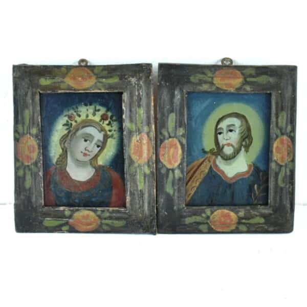 paar hinterglasbilder tirol seehausen oberammergau jesus maria gemalte ramen glasbilder