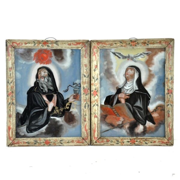 paar hinterglasbilder heiliger benedikt heilige scholastika staffelsee augsburg murnau glasbilder