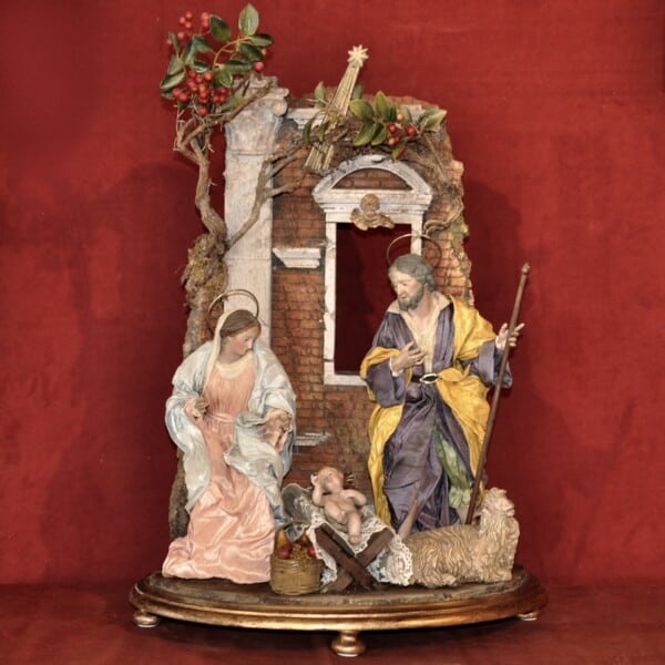terracotta holz geschnitzt glasaugen krippe italien neapel jesus maria josef