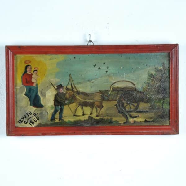 ex voto votivbild rind wagen fuhrwerk unglück italien mann wagen holz