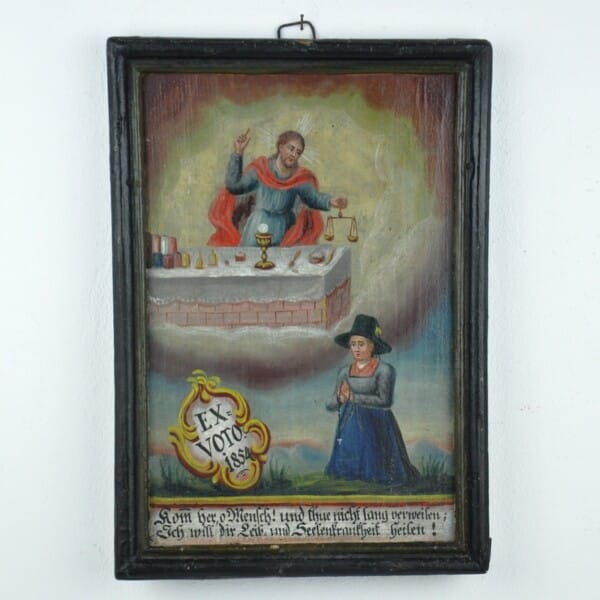 votivbild ex voto votantin christus als apotheker holz gemalt barock