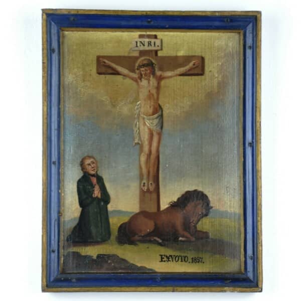 ex voto votivbild mann christus holz gemalt pferd