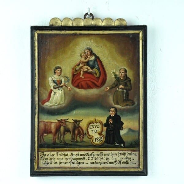 ex voto votivbild holz gemalt kühe rinder notburga maria hilf franziskanermönch