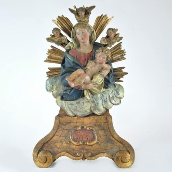 maria madonna jesus jesuskind holz geschnitzt farbig skulptur jugendstil